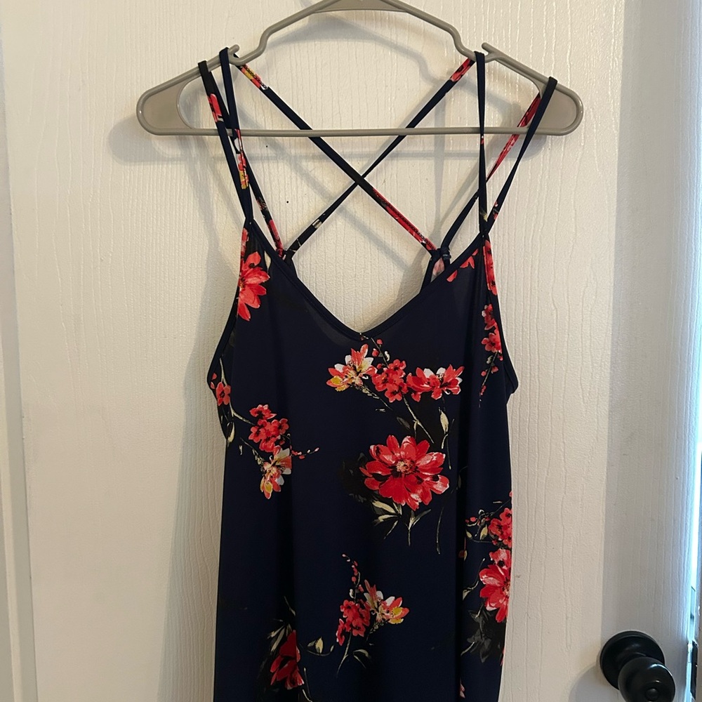 Papermoon Dark Blue Tank with Red Floral Pattern